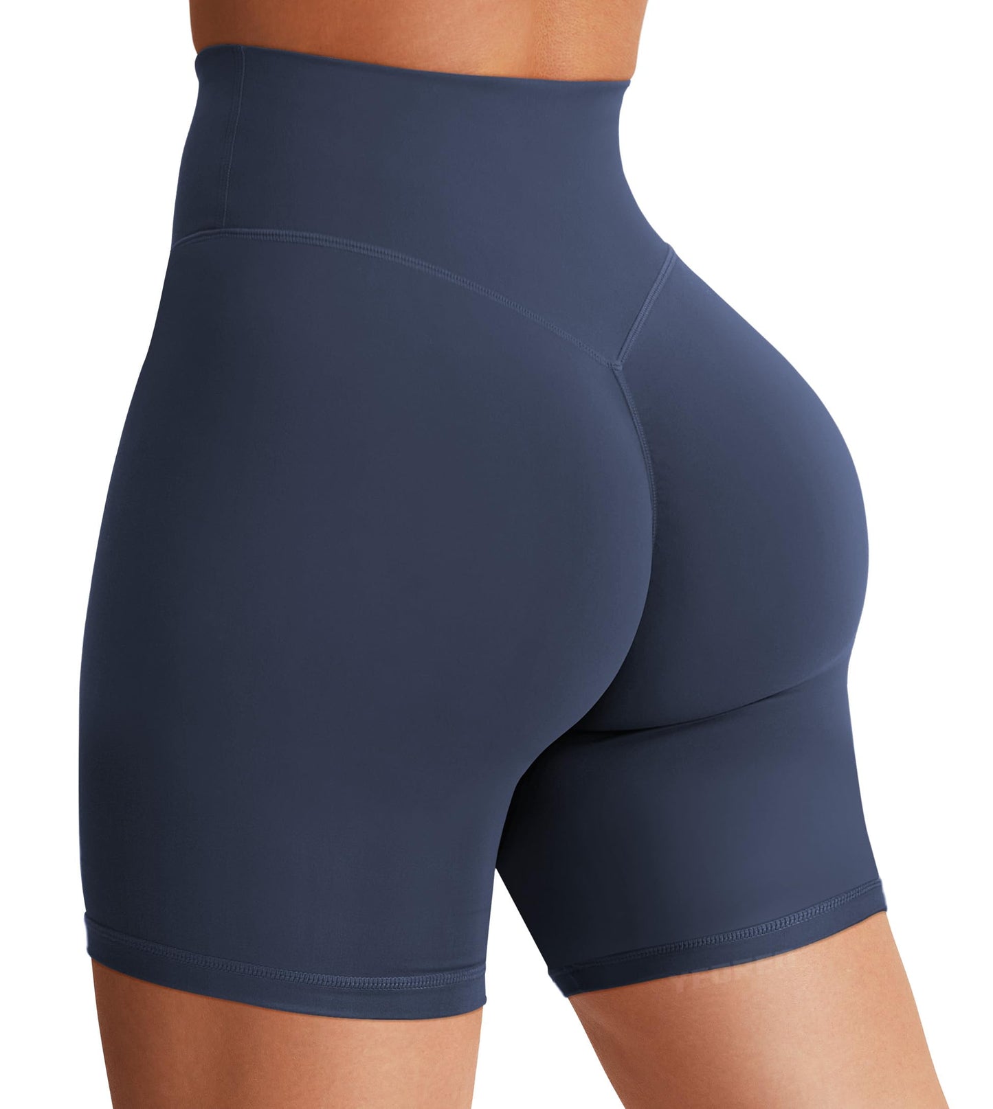 YEOREO Women's Biker Shorts 4.5" / 6" Workout Gym Shorts Craze High Waist Tummy Control Hidden Scrunch Running Yoga Navy Blue L