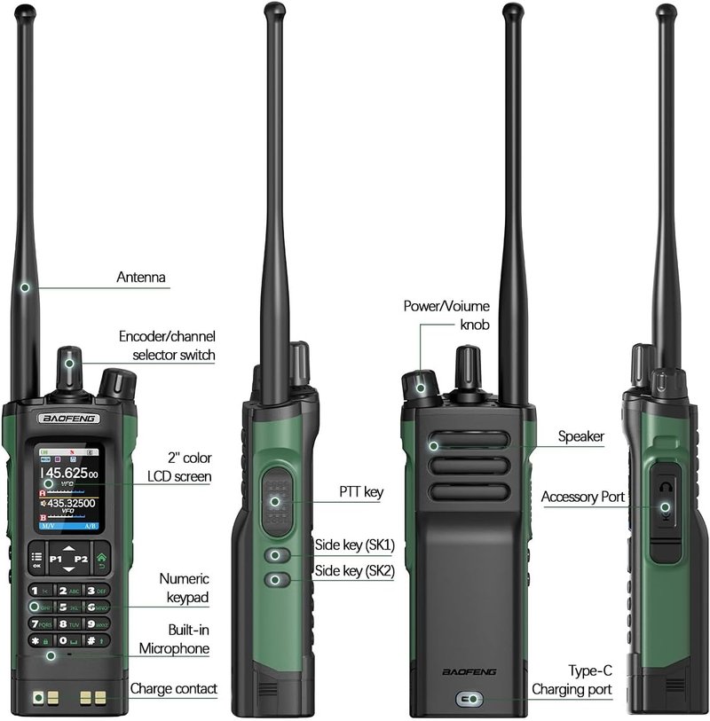 BAOFENG UV-32 Ham Radio | 10W Rechargeable Walkie Talkie with GPS & NOAA Weather | Long Range 2500mAh Battery, USB-C Charging (2-Pack)