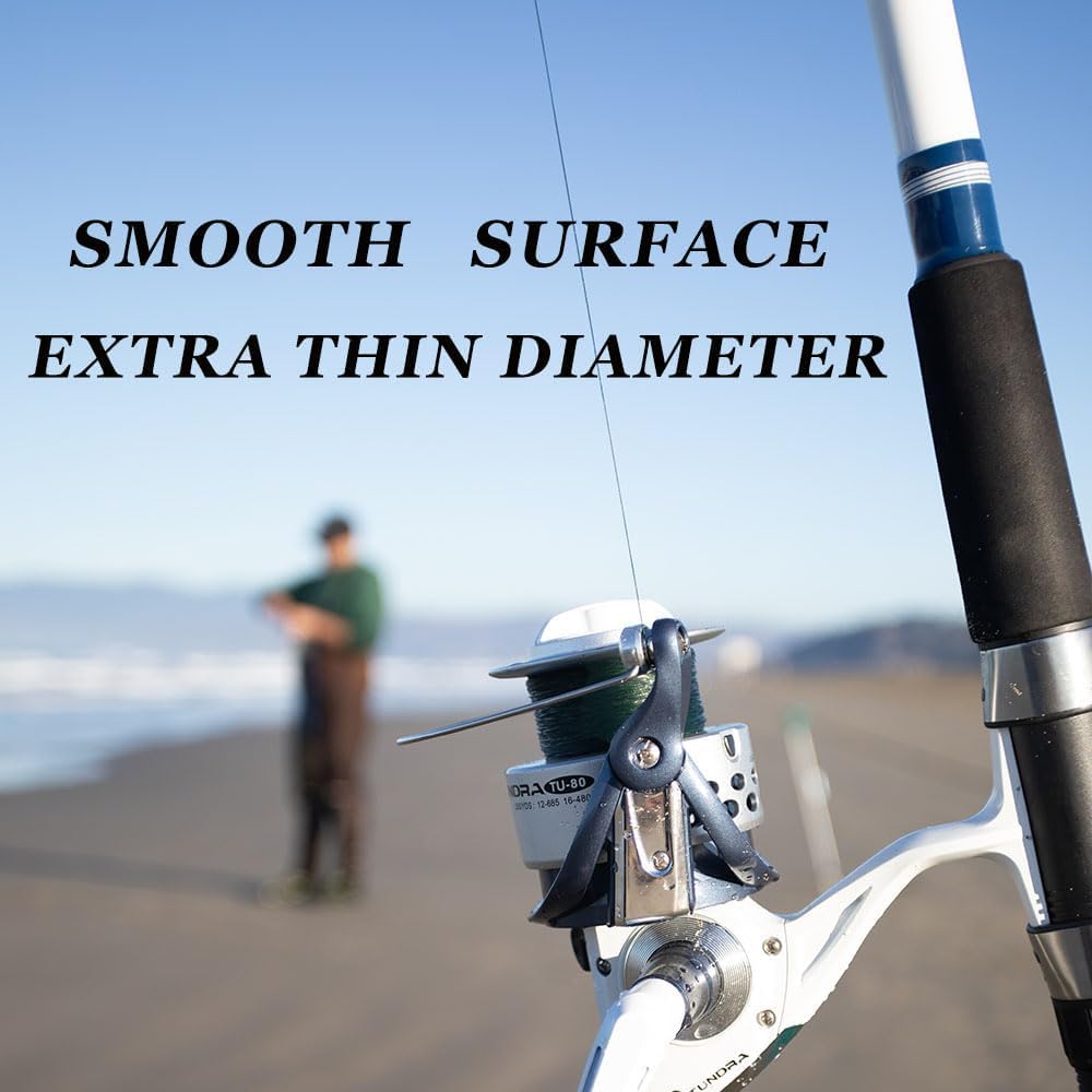 LinHiver Braided Fishing Line, Strong Power, Great Abrasion Resistance, Thin Diameter, No Stretch, Low Memory and High Sensitivity(328Yds, 10LB, 4 Strands, Dark Green)