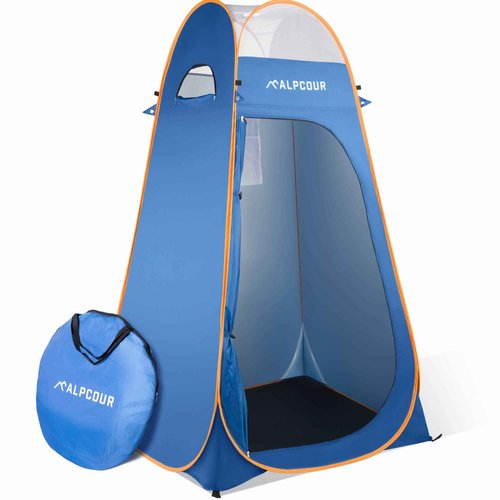 Alpcour Portable Pop Up Tent – Privacy Tent for Portable Toilet, Shower and Changing Room for Camping and Outdoors – Spacious, Extra Tall and Waterproof with Utility Accessories - Sturdy and Easy Fold