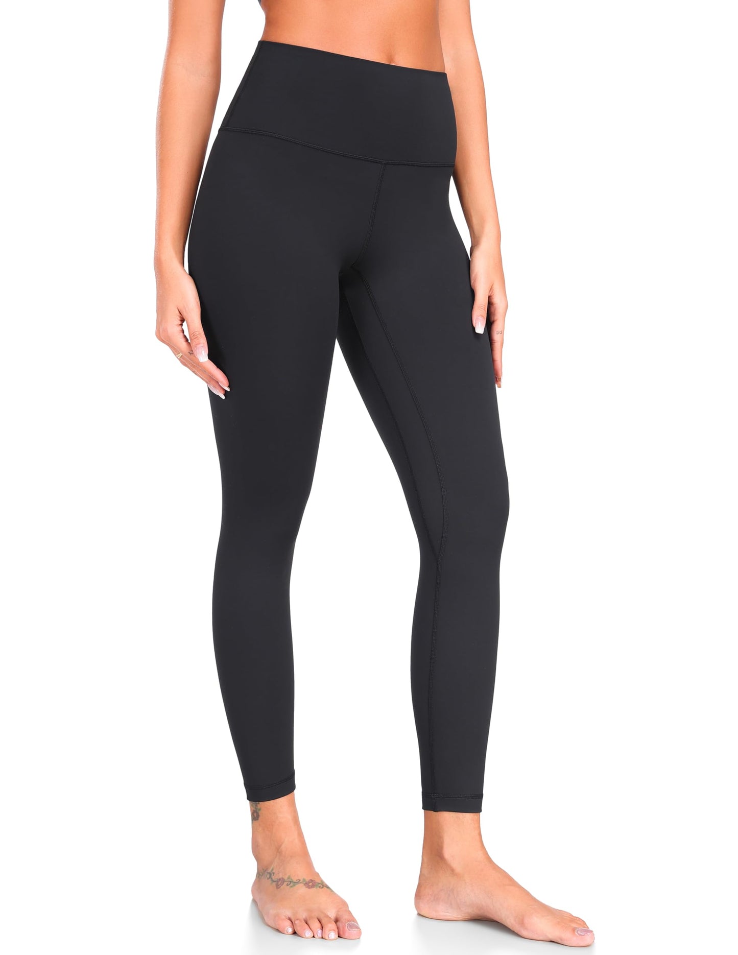 YUNOGA Women's High Waisted Leggings 25“ Inseam - Tummy Control Workout Leggings with Inner Pocket Buttery Soft Activewear Yoga Pants (M, Black)