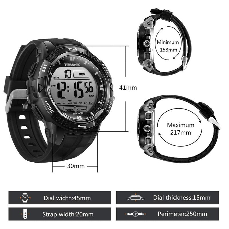 TEKMAGIC 10 ATM Digital Submersible Diving Watch 100m Water Resistant Swimming Sport Wristwatch Luminous LCD Screen with Stopwatch Alarm Function