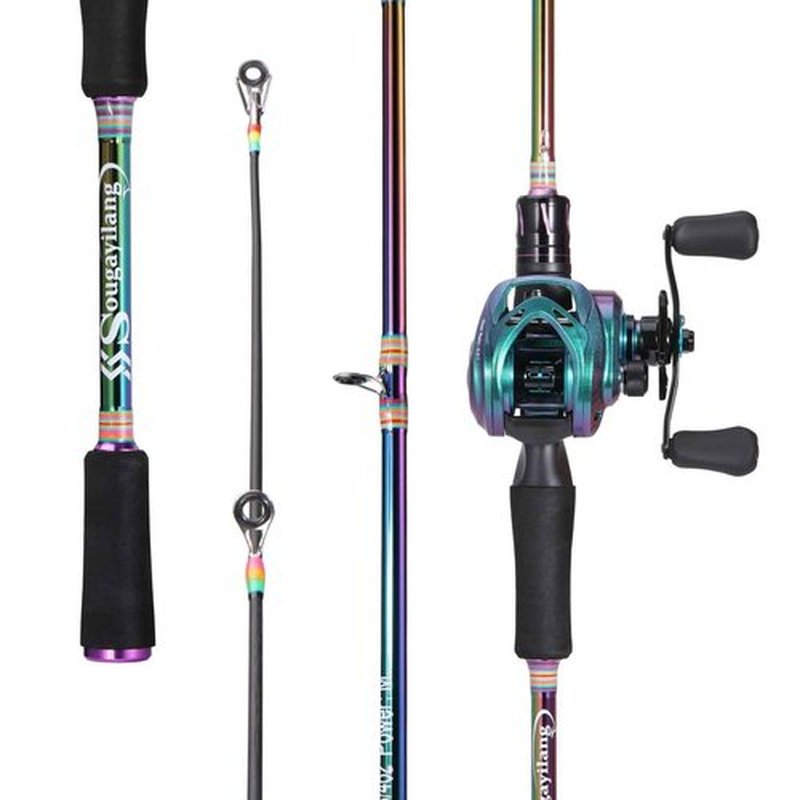 Souagyilang BaitCasting Fishing Rod Reel Combo,2 Pieces Medium Heavy Pole with Super Smooth Casting Gear Baitcster Combo (6.9ft Right Hand)