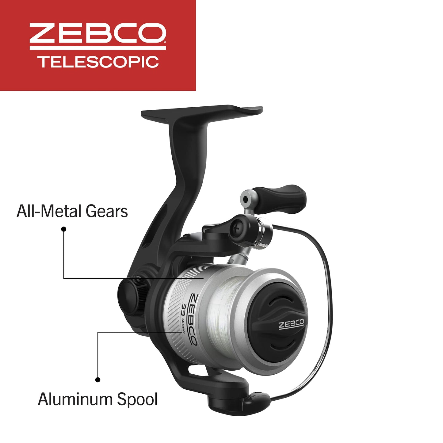 Zebco 33 Micro Triggerspin Spincast Reel and Telescopic Fishing Rod Combo, Extendable 19-Inch to 5-Foot Telescopic Fishing Pole, QuickSet Anti-Reverse Fishing Reel with Bite Alert, Silver/Black