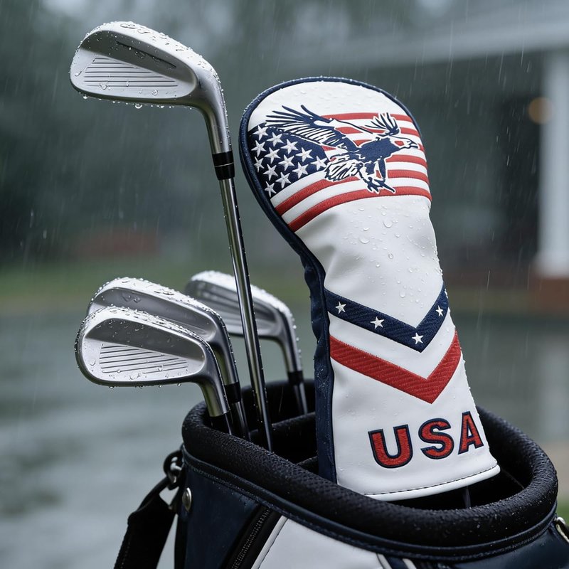 PLUSKER Fairway Wood Head Cover - Patriotic USA Flag and Eagle Embroidery Design Golf Club Protector, Waterproof PU Leather Headcover for Golf Course and Travel Protection