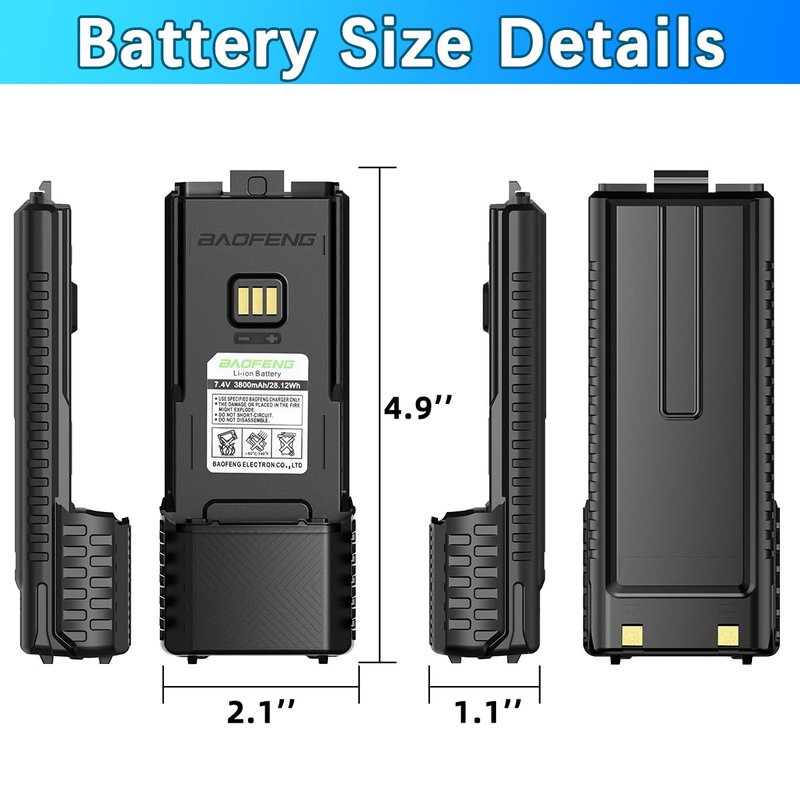BAOFENG BF-F8HP PRO AR-5RM Battery Rechargeable 3800mAh Extended Battery Compatible with UV-5G Plus,UV-5RH PRO GPS,5RM,GM-5RH GMRS USB-C Charger for Ham Radio Handheld Walkie Talkies Accessories