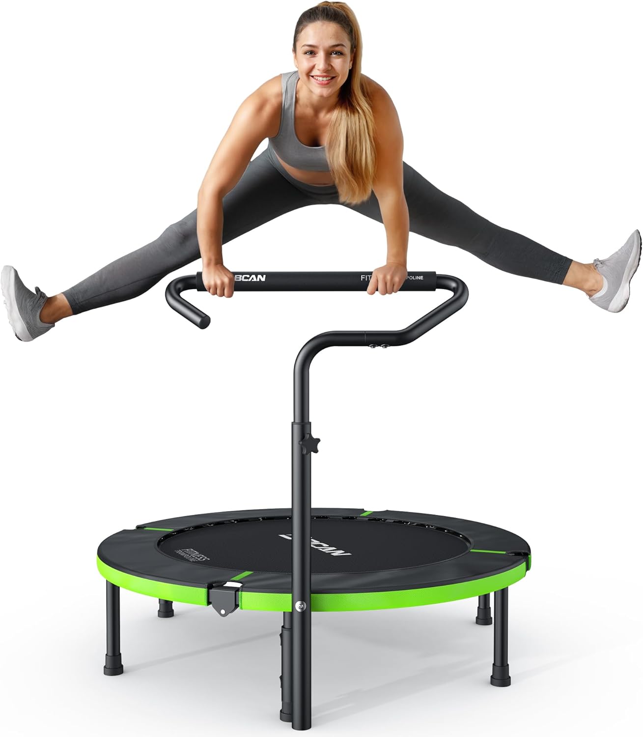 BCAN 40" Foldable Mini Trampoline - Adjustable Foam Handle for Indoor & Garden Workouts | Max Load 330lbs, Black