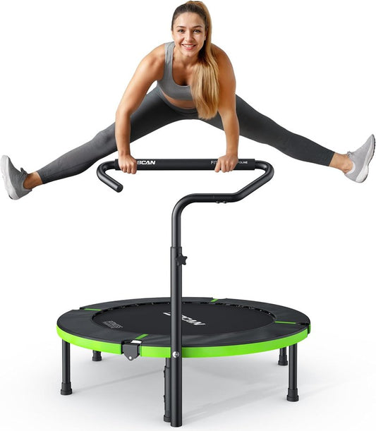 BCAN 40" Foldable Mini Trampoline - Adjustable Foam Handle for Indoor & Garden Workouts | Max Load 330lbs, Black