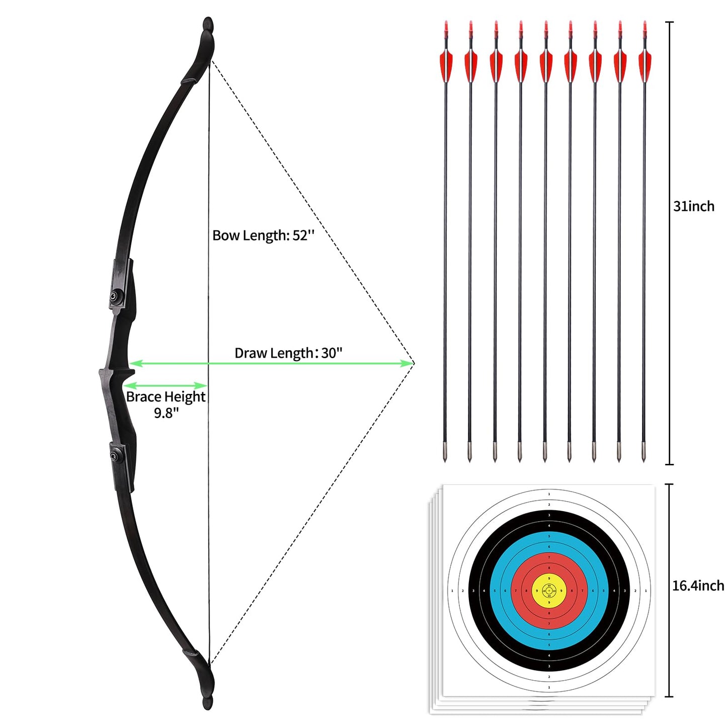 LWANO Archery Recurve Bow and Arrow Set for Adult/Youth/Teens Beginners