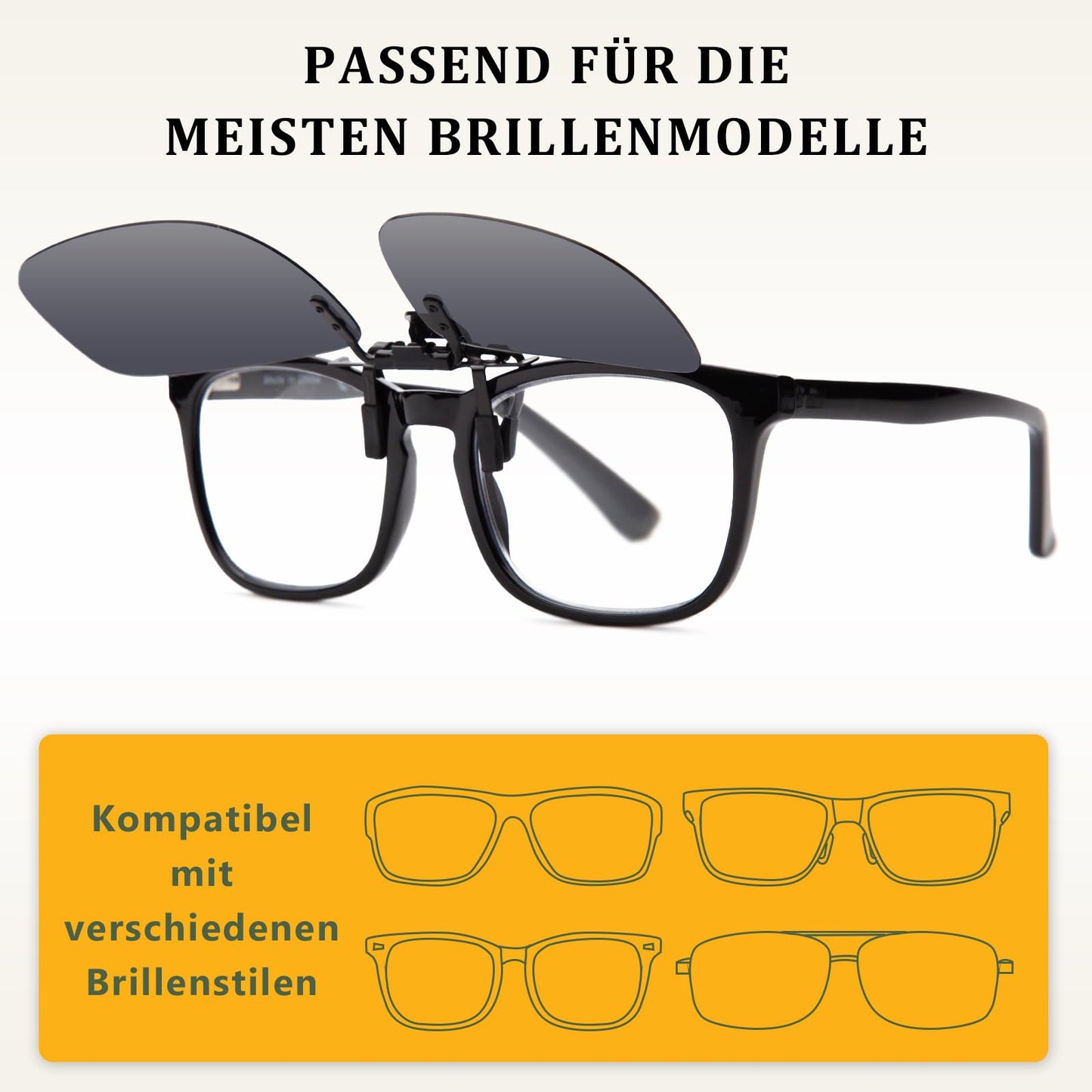 JO Polarized Clip-On Sunglasses UV400 Anti-Glare Lenses Laser Edge Design Unisex (Black 7801, 43mm X 60mm)