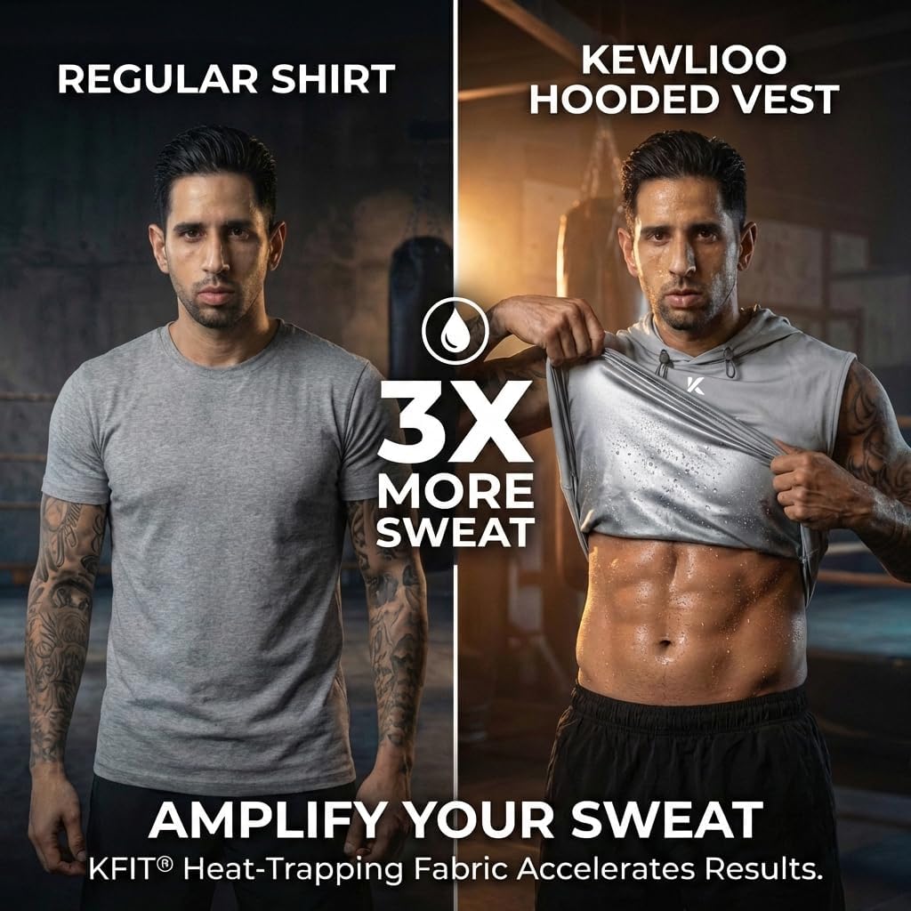 Kewlioo Sauna Shirt for Men - Heat Trapping Sweat Vest Hoodie for Fitness | Workout Sauna Suit Top