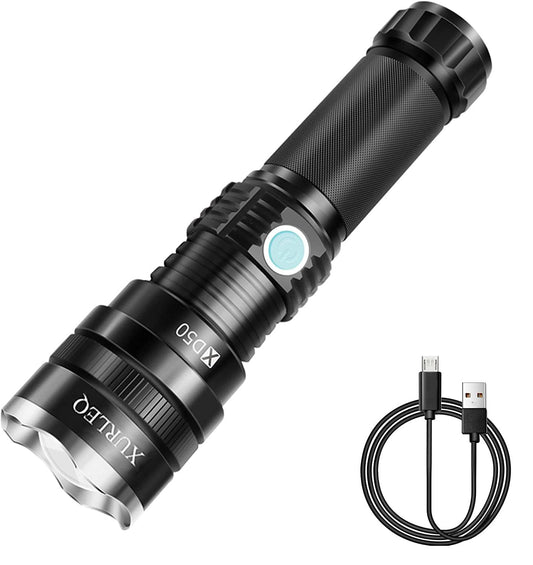 XURLEQ Flashlight Rechargeable Flashlights High Lumens Streamlight Flashlight 3 Modes Adjustable Waterproof Tactical Flashlight LED Flashlight for Camping Biking Hiking Outdoor Emergency