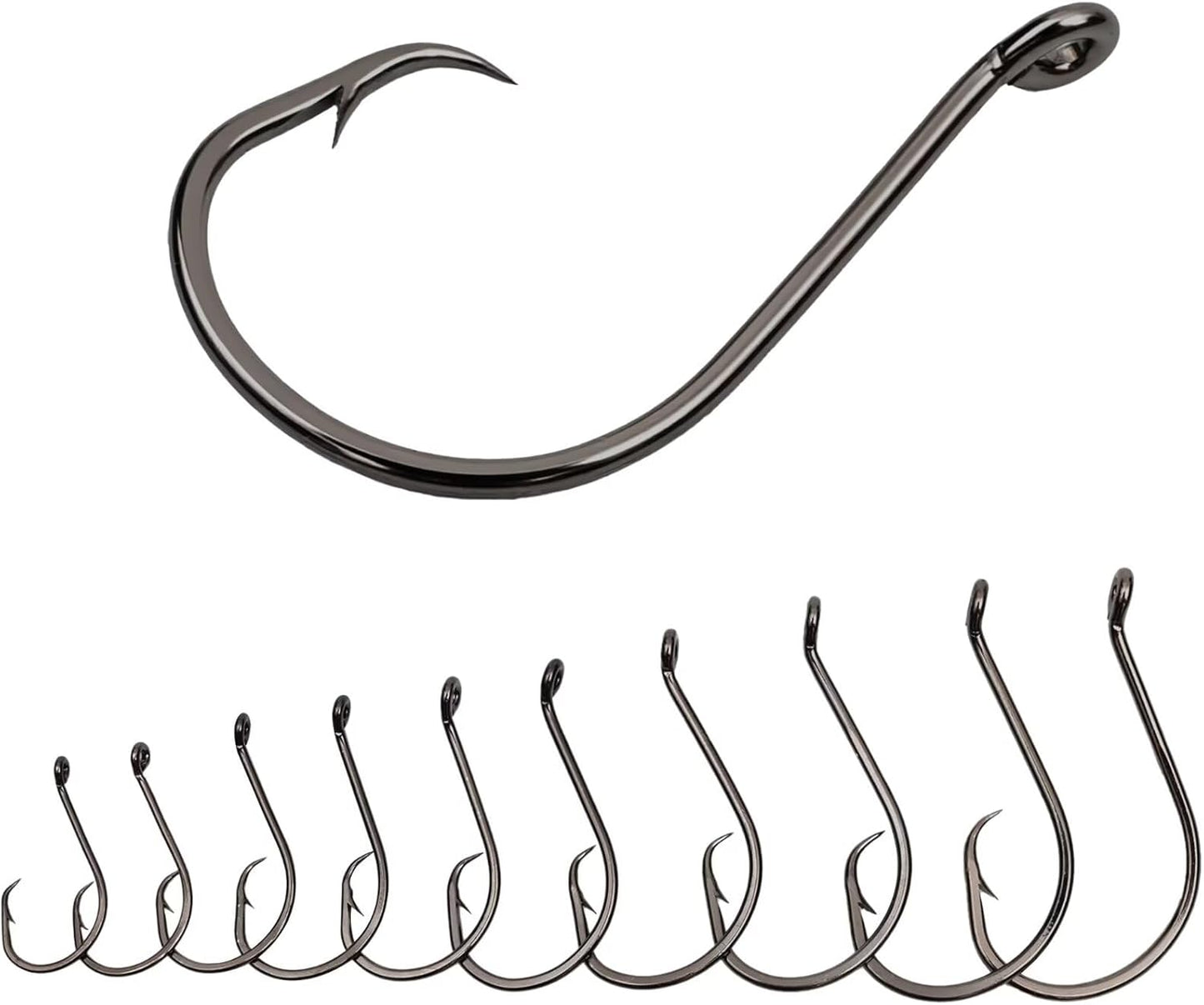 Circle Hooks - 50Pcs Super Sharp Offset Catfish & Octopus Hooks | Nickel Coated High Carbon Steel, Sizes #1-8/0