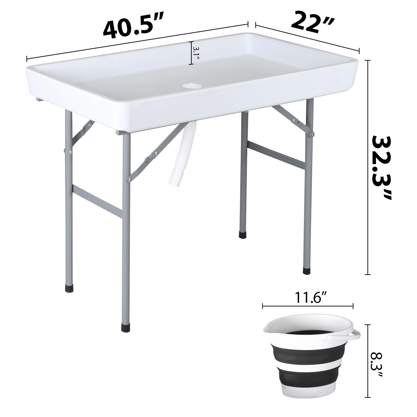 HomGarden Ice Cooler Folding Table with Removable Matching Skirt & Drain Hose, Ice Table for Food Beverage Cooling Indoor Outdoor Wedding Party Camping BBQ