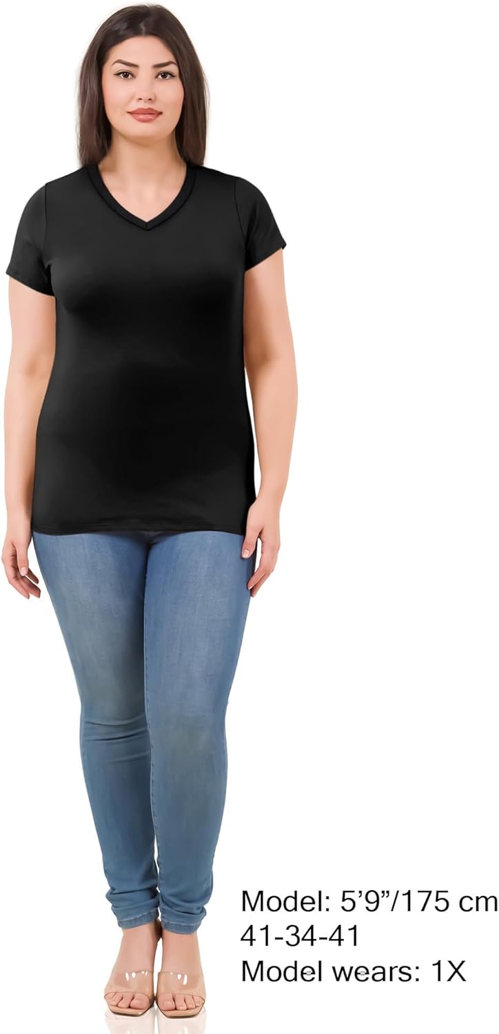 V Neck Cotton T-Shirts for Women - Short Sleeve Basic Tees | Multipack Options Available