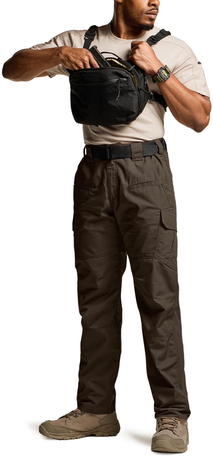 CQR Men's Tactical Pants, Water Resistant Ripstop Cargo Pants, Lightweight EDC Work Hiking Pants, Outdoor Apparel, Raider Dark Brown, 36W x 32L
