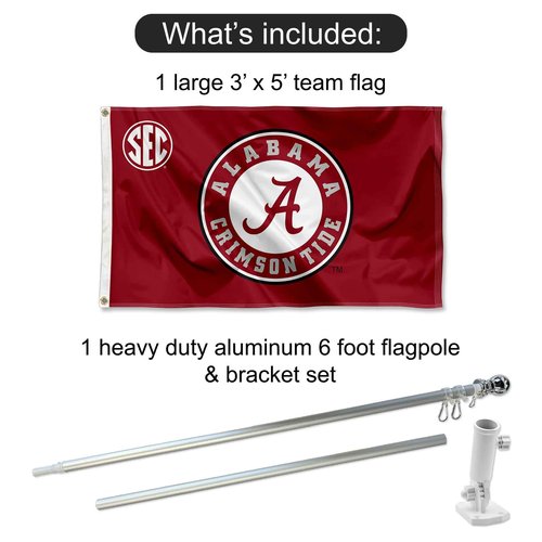 College Flags & Banners Co. Alabama Crimson Tide SEC Logo Flag and Pole Bracket Mount Bundle