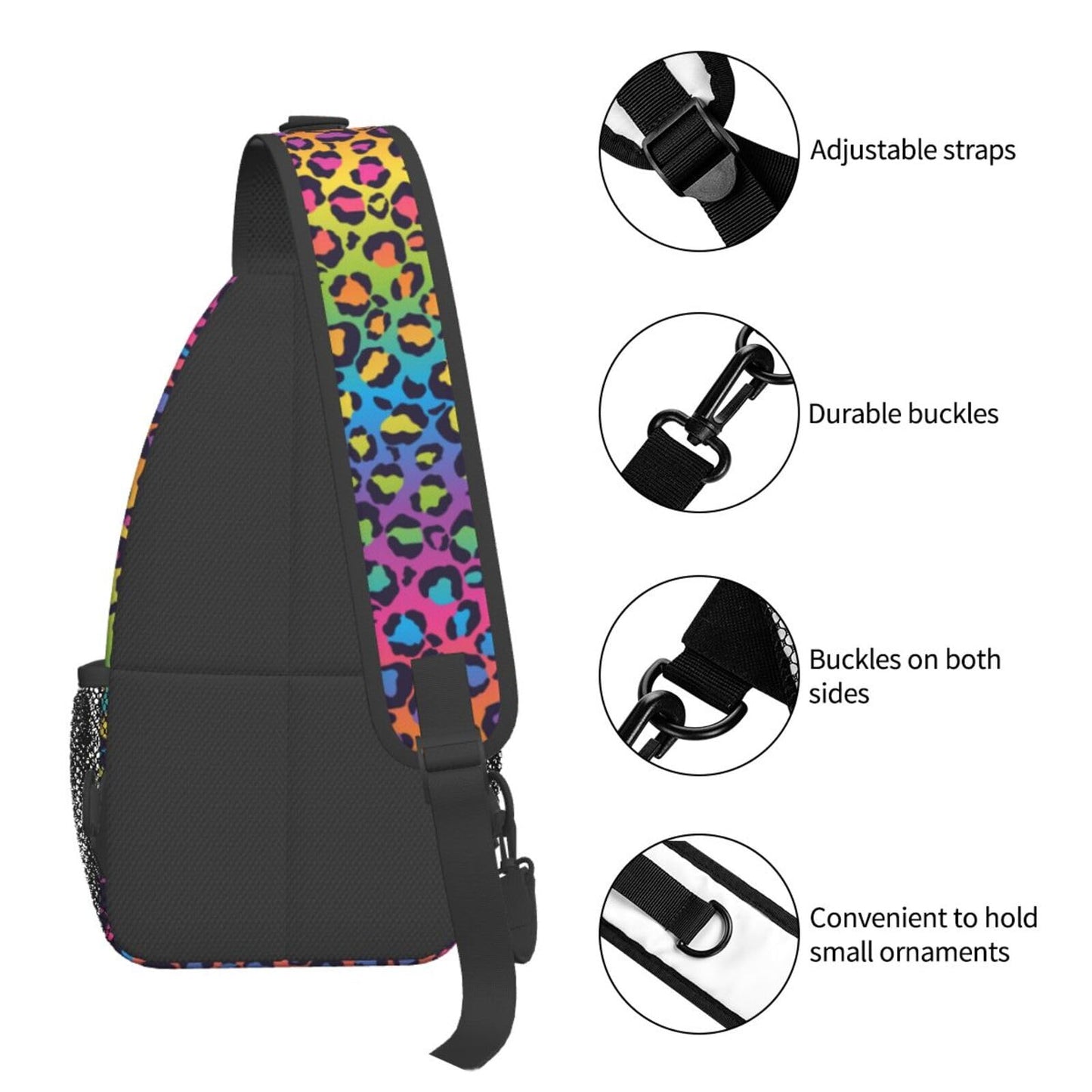 SURERUIM Rainbow Leopard Print Sling Bag for Women Men Crossbody Shoulder Backpack Colorful Leopard Natural Fur Texture Wildlife Animal Skin Chest Bags Cute Cheetah Print Travel Hiking Daypack