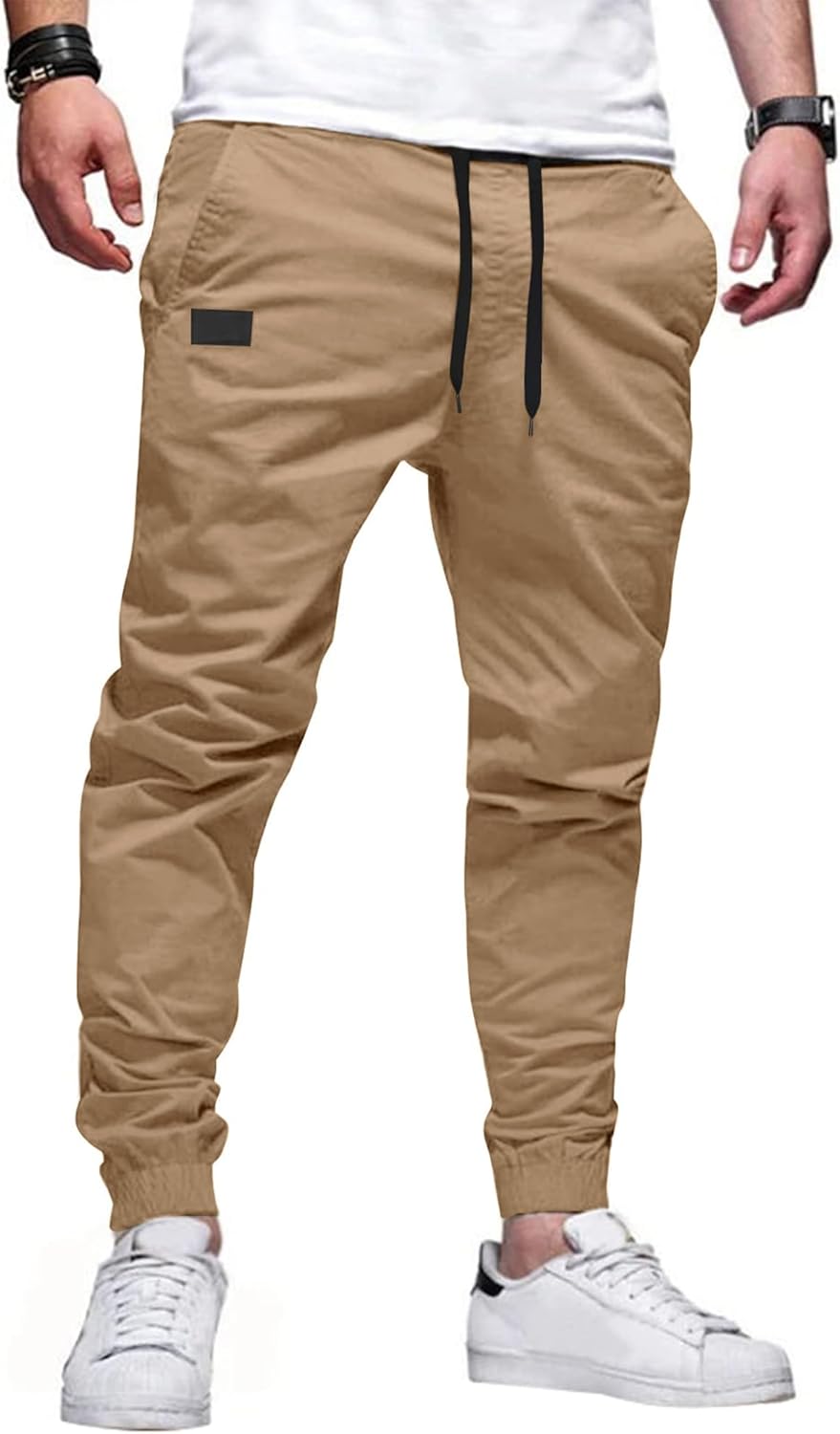 Mens Casual Cargo Joggers - Cotton Drawstring Hiking Pants for Outdoor Activities | Comfortable Twill Sweatpants