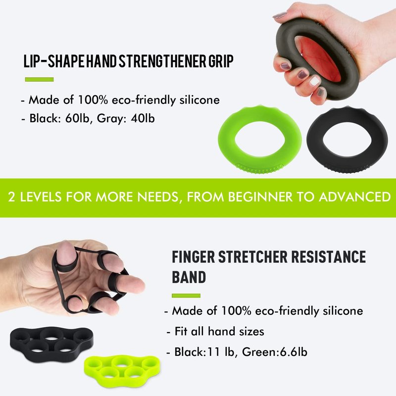 Hand Grip Strengthener Workout Kit (10Pcs) Forearm strengthener Hand Gripper Strength Trainer, Finger Exerciser Stretcher Training, Gyro Ball Wrist Strengthener, Stress Relief Ball for Men and Women