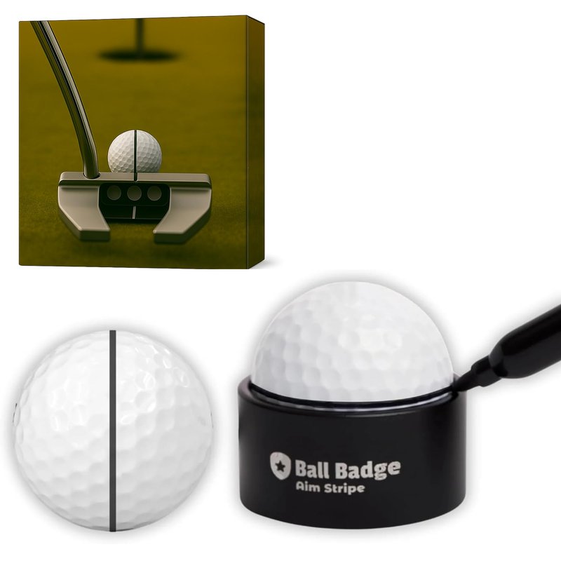 HODL 21 Ball Badge Aim Stripe - 360 Degree Golf Ball Line Marker Kit with Golf Bag Attachment - Golf Ball Alignment Marker Tool - Full Metal Alignment Ball Marker - Putting Alignment Tool