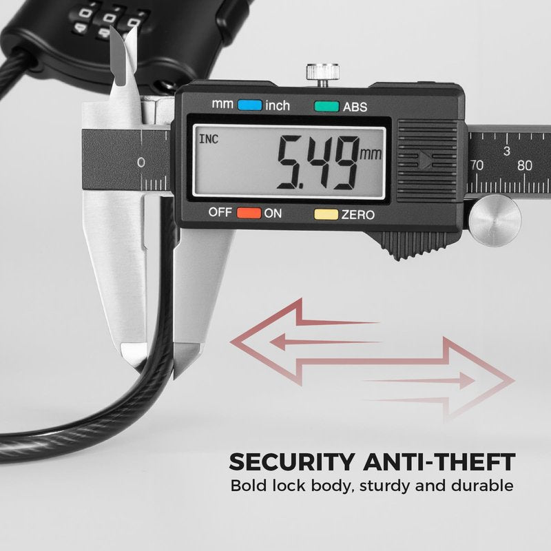 ROCKBROS Bike Lock (0.67m/2.2FT), 3-Digit Codes Resettable Combination Cable Lock,for Motorcycle, Mountain Road Bike, Helmet,(Black).
