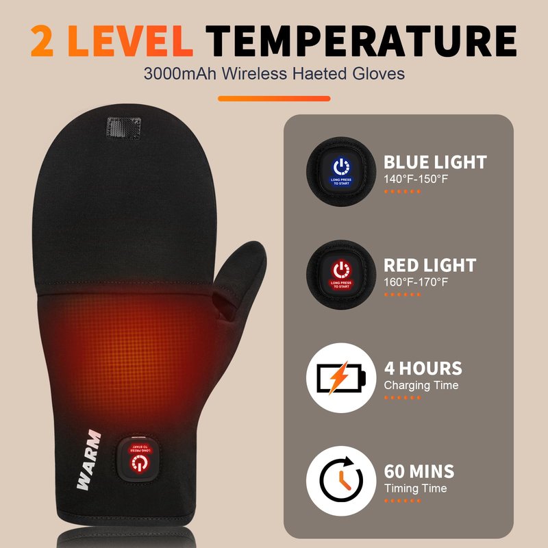 Heated Gloves for Men Women, Rechargeable Detachable Full & Half Hands Heated Glove Fingerless Electric Heating Gloves Hand Warmer for Work, Hunting, Skiing, Outdoor Work (Black, L)