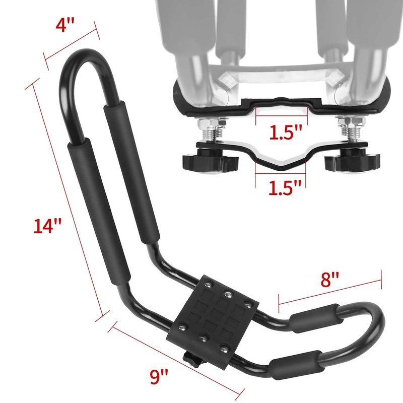 Leader Accessories Kayak Rack 2 Pair J Bar for Canoe Surf Board SUP On Roof Top Mount Crossbar with 4 pcs Tie Down Straps