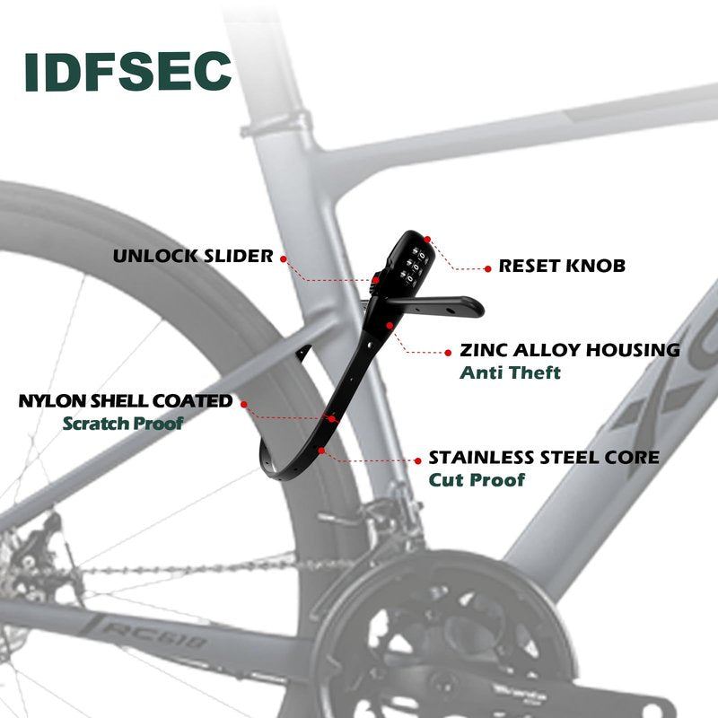 iDFSEC Zip Tie Bike Lock, Adjustable Cable Lock with Stainless Steel Core - Multi-Purpose Cable Lock for Securing Bike Rack, Helmets, Skis, Snowboards, Gates (2/Pack, Black)