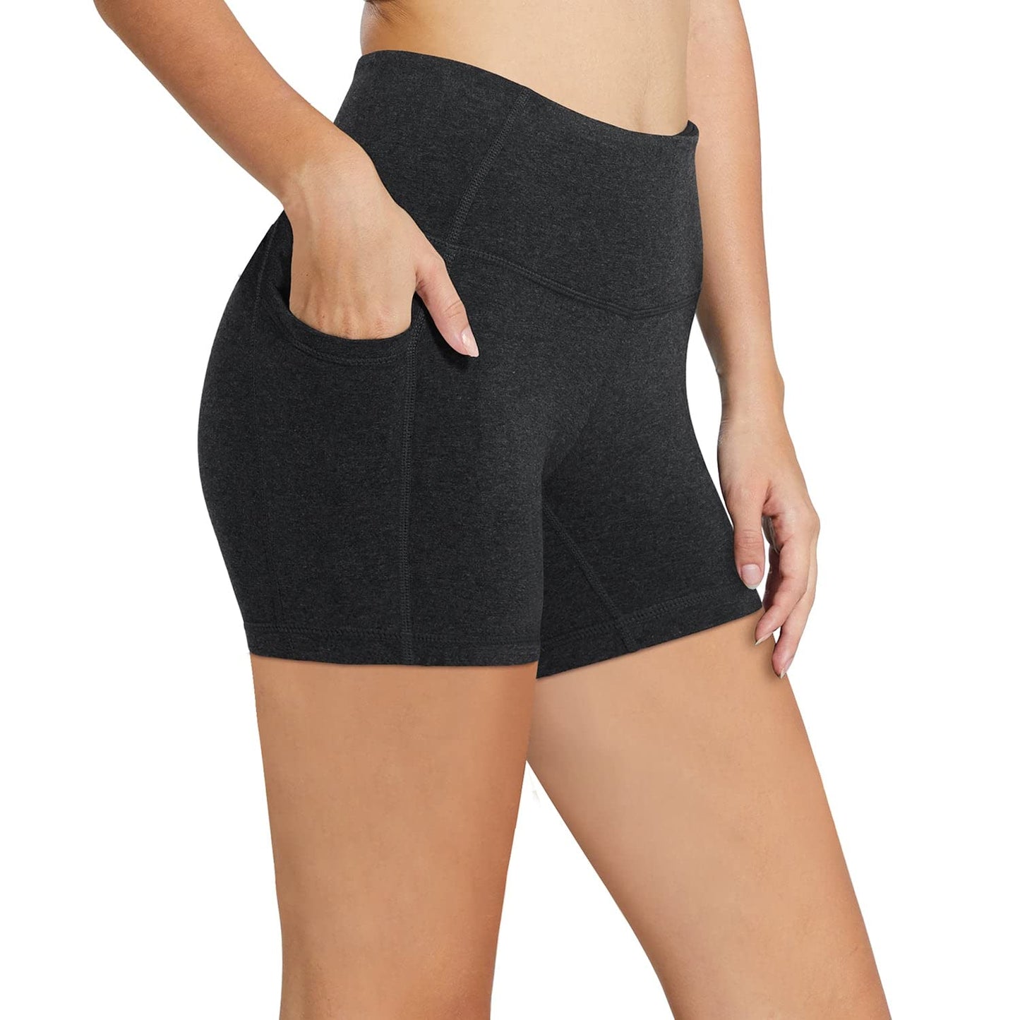 baleaf Workout Shorts Women 5" Tummy Control Short Pockets Charcoal M