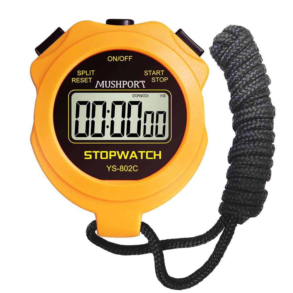 MUSHPORT Stopwatch Timer Only Stopwatch with ON/Off, Silent Stopwatch Simple Operation No Clock No Date No Countdown, Digital Kids Stop Watch for Sports Coaches Swimming Running, Orange