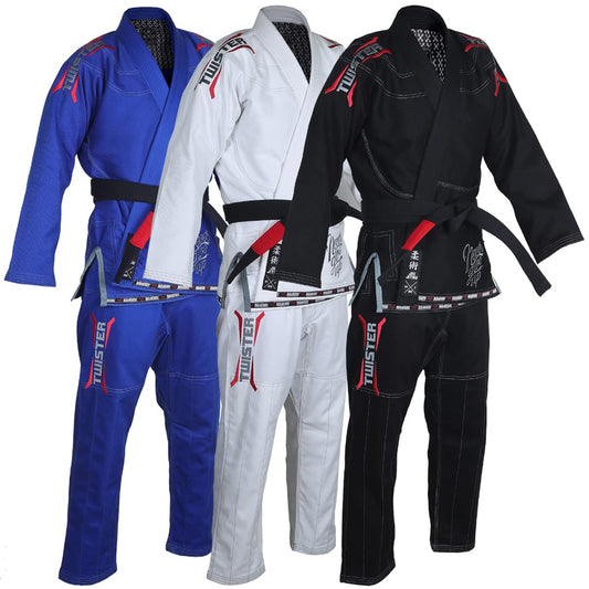 Twister Grey 3.0 Brazilian Jiu Jitsu Gi Preshrunk Pearl Weave 475gram free white belt (Black) (A4)