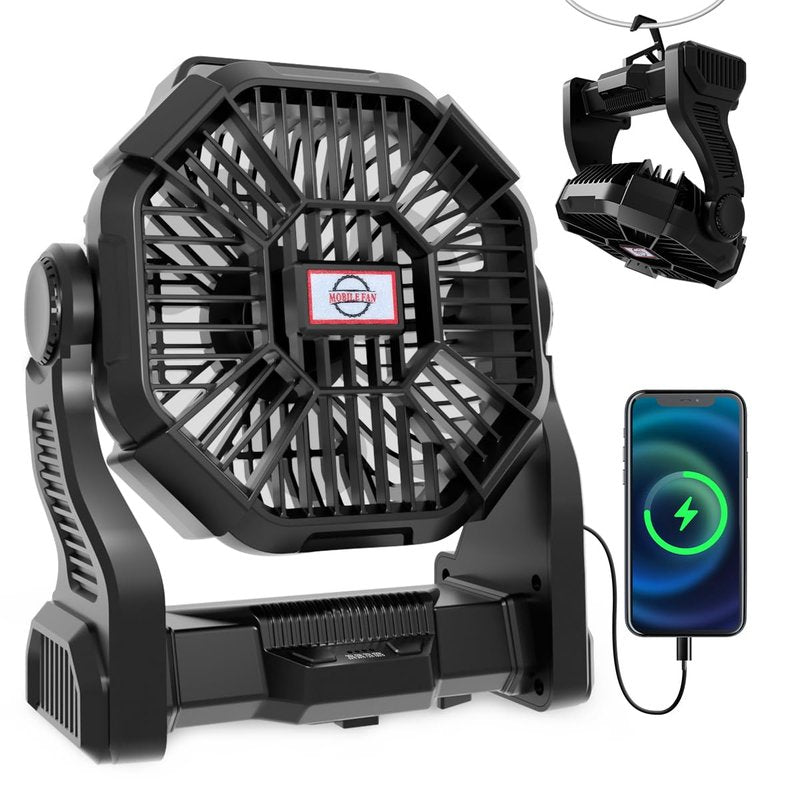 Eloslos Portable Rechargeable Camping Fan for Tent, LED Lantern, 270 Rotation, 36 Hours 10-Inch Quiet Personal USB Cooling Fan for Travel, Home, Office