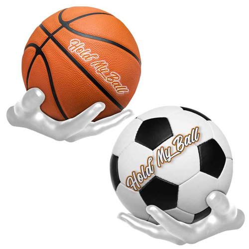 Wall-Mounted Left & Right Hand Sculptured Ball Holders – Basketball, Volleyball, Soccer & Football Display – Sports Room Decor, Basketball Wall Mount for Man Caves & Memorabilia Showcase - White