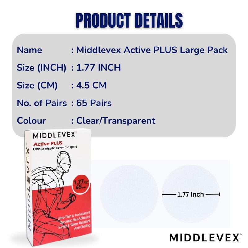 Middlevex Medium Pack Active PLUS Unisex Sport Nipple Cover - Anti-Chafing Disposable Sweatproof Men Women Sports Workouts (Plus, 25, Pairs) Beige