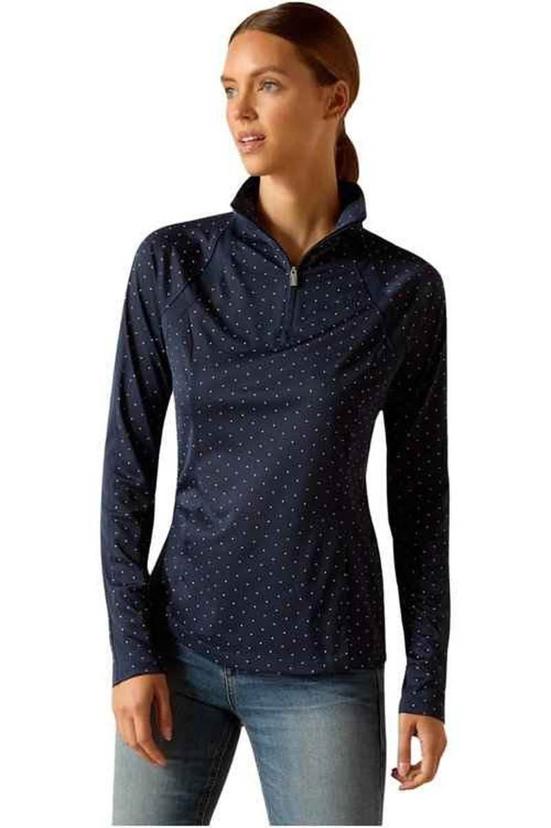 Ariat Women's Sunstopper 3.0 1/4 Zip Baselayer, Navy Dot, Medium