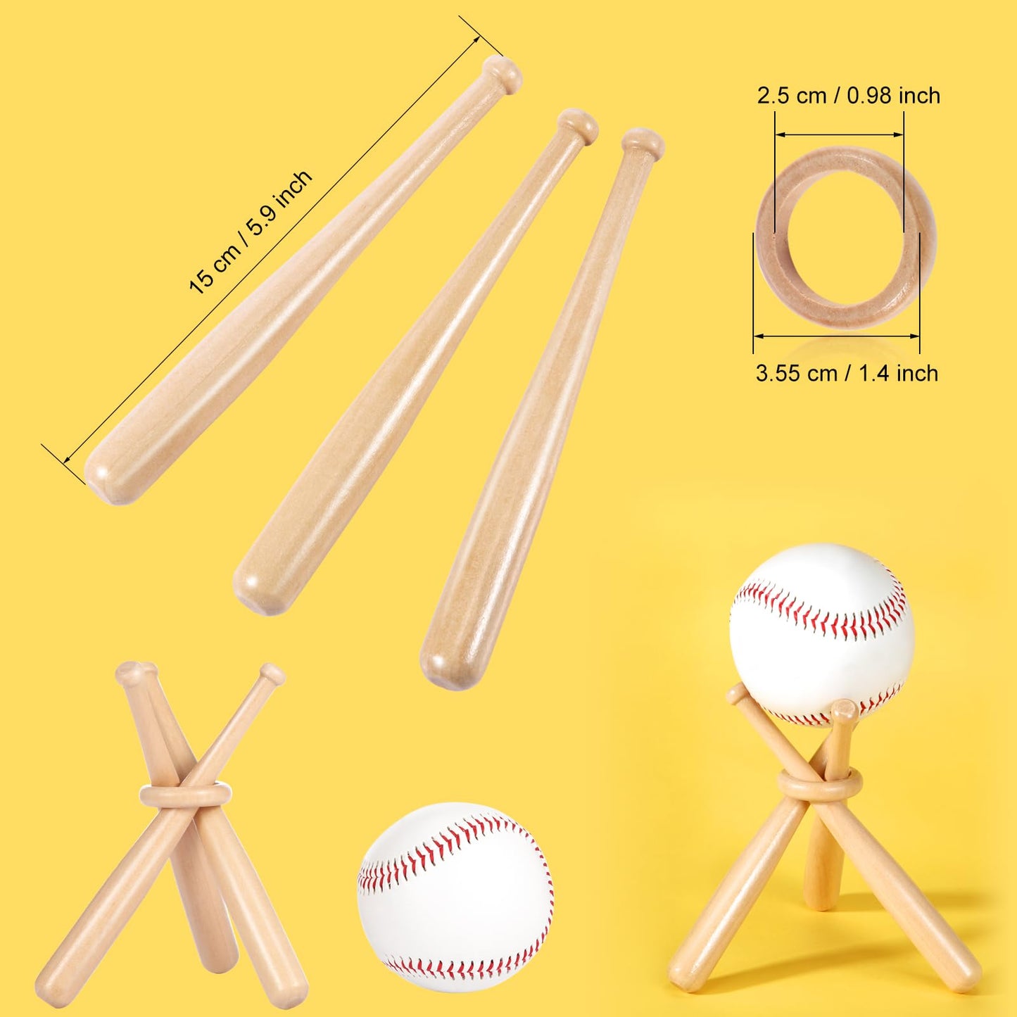 Honoson Baseball Stand Holders Balls Display Bat Wooden Stand Holder Display Centerpieces Tables for Baseball Sports Lover(2 Pack)