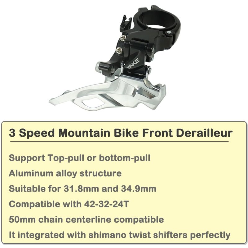 CYSKY Mountain Bike Front Dearilleur 3 Speed, Compatible with Top or Bottom Routing, Support 31.8mm/34.9mm Seat Tube Diameters for MTB Mountain Bicycle