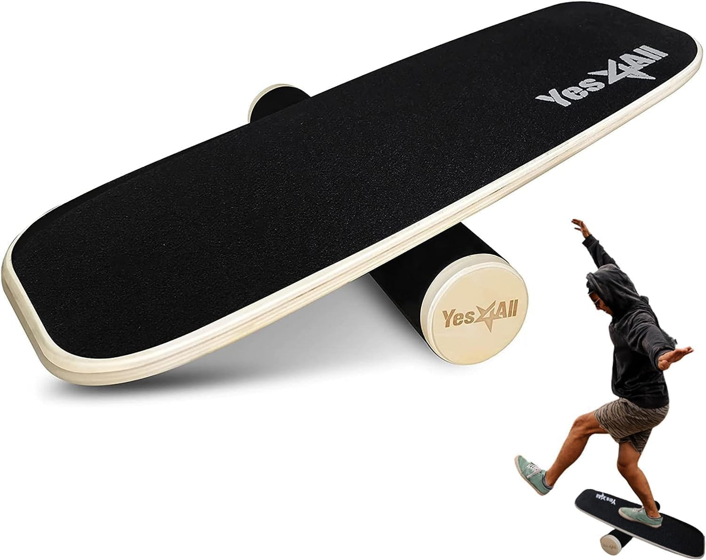 Yes4All Premium Surf Balance Board Trainer with Adjustable Stoppers - 3 Different Distance Options - Black