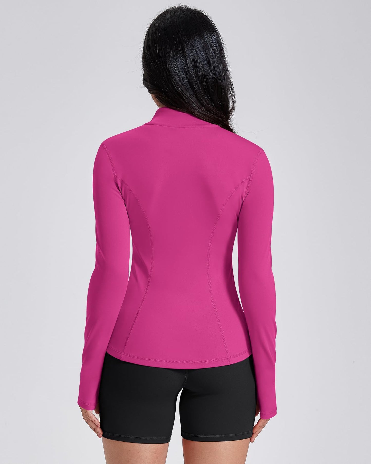 AVGO Womens Workout Jackets Lightweight Athletic Zip Up Jacket Slim Fit Running Gym Top with Pockets & Thumb Holes(Hot Pink, XL)