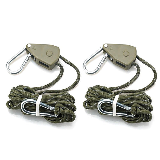 2-Pack Rope Ratchet Hanger Tie Down Tent Strap with Hooks Reinforced Metal Gear for Tent/Canopy Camping Essentials(15ft Rope,5/32" Diameter)