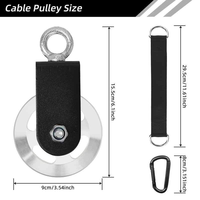 LFJ Aluminum Alloy Cable Pulley with Swing Strap Carabiner, 90mm Pulley Wheel for LAT System DIY Pull Down Attachment,Ladder Lift,Home Gym Equipment (Aluminum Alloy, Silver)
