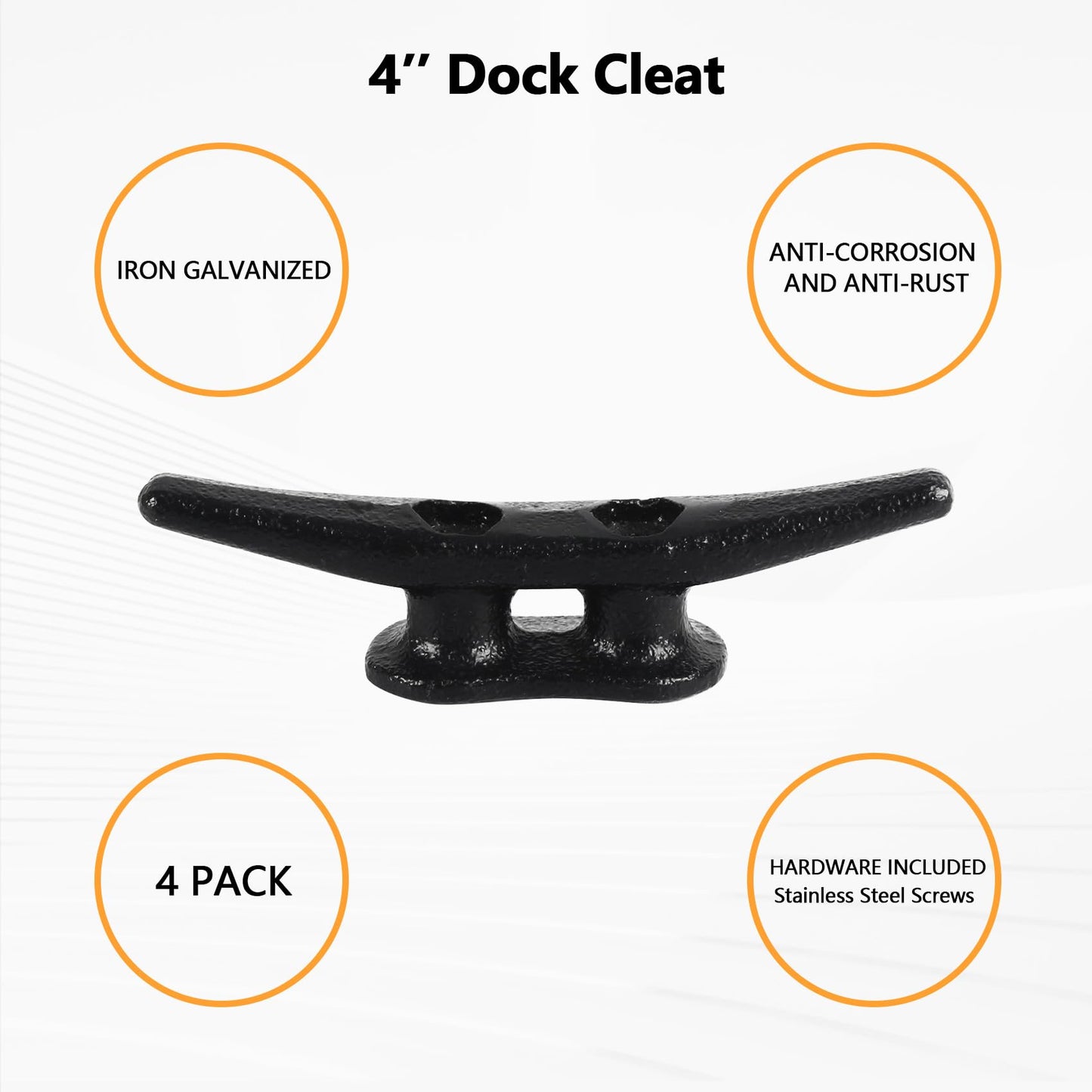 Dock Cleats 4 inch (12 Pack) Boat Dock Cleats with Screws Electrophoretic Black Iron Boat Cleats Marine Grade Dock Cleats Rope Cleats for Boat, Kayak, Rope Tie Down, Deck and Nautical Decor