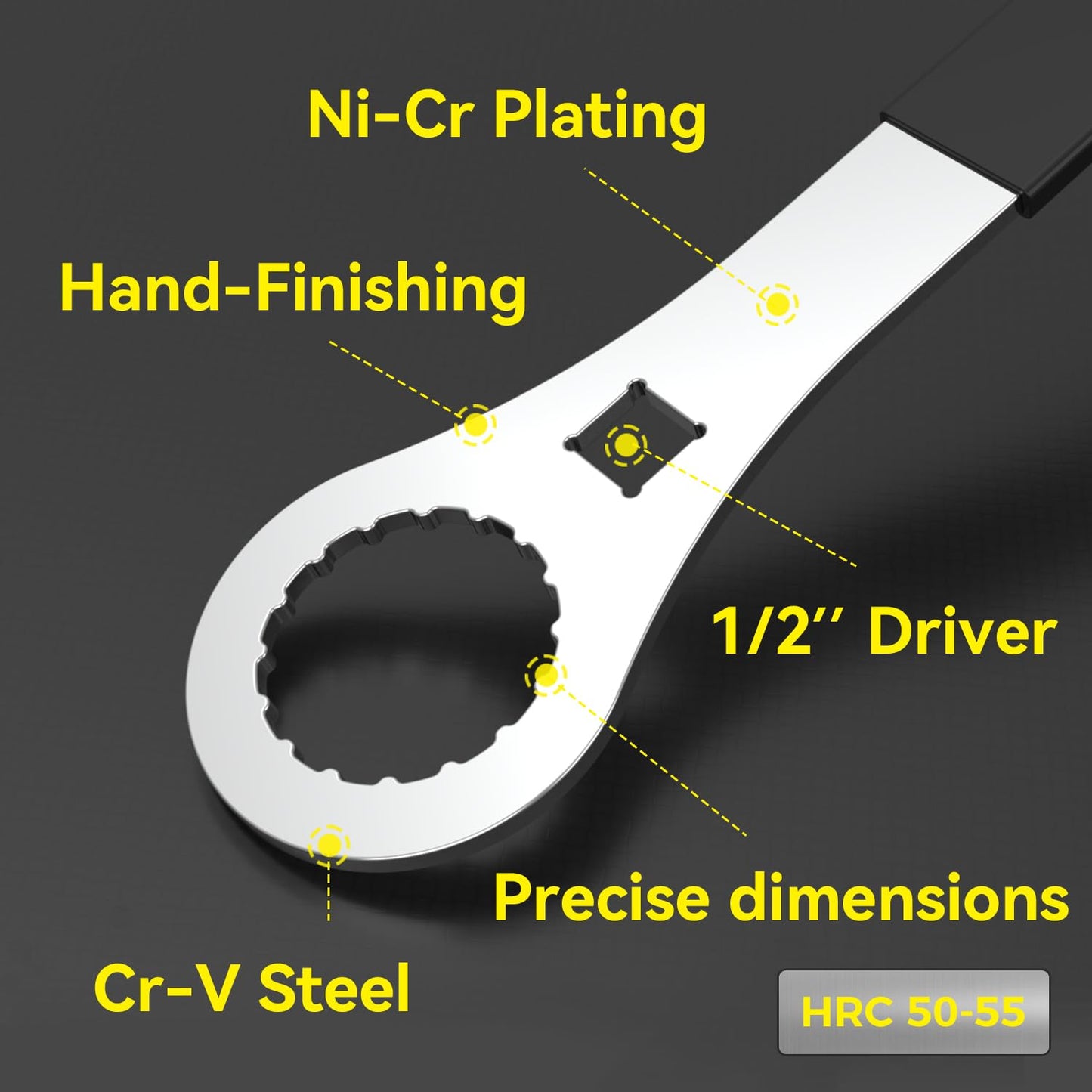 HUBAKO Bike Bottom Bracket Tool for 46 OD 24 Notch, Cr-V Steel + Ni-Cr Plating 1/2” Driver Bicycle Bottom Bracket Bearing Install Removal Tool Compatible with DUB BB46-24/Threaded BSA BB/ROTOR BAS30