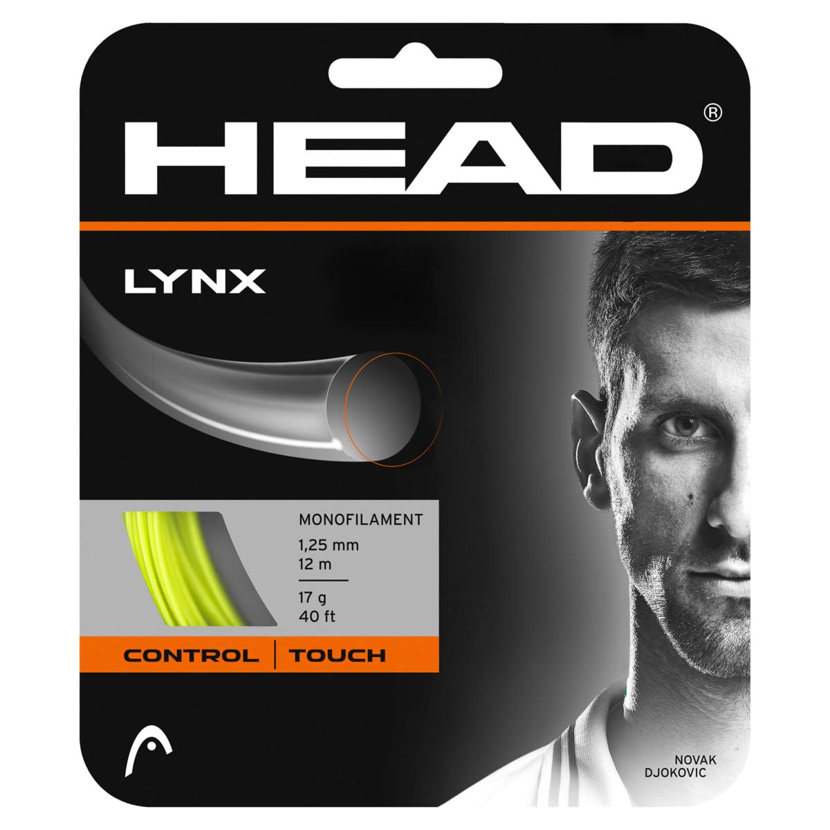 Head Lynx Tennis Racket String 40' Set - 18 Gauge Monofilament Racquet String, Neon Yellow