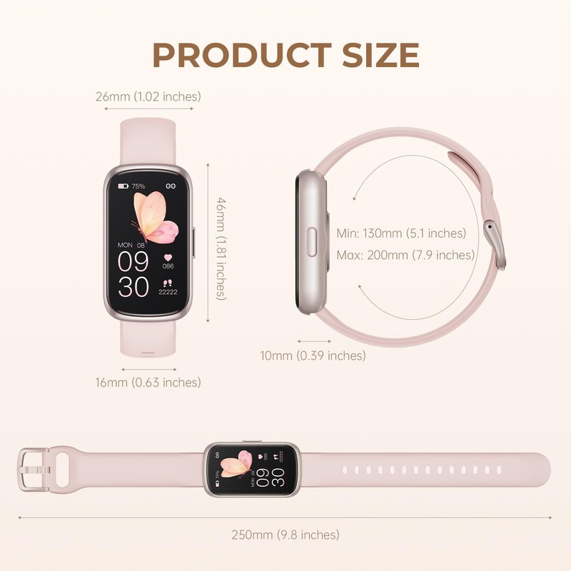 TIFOZEN Health Fitness Tracker Smart Watch with 24/7 Heart Rate, Blood Oxygen, Sleep Tracker, Pedometer, 3 Colorful Bands & 3ATM Waterproof Activity Tracker with Step Calorie Counter, Bubble Pink