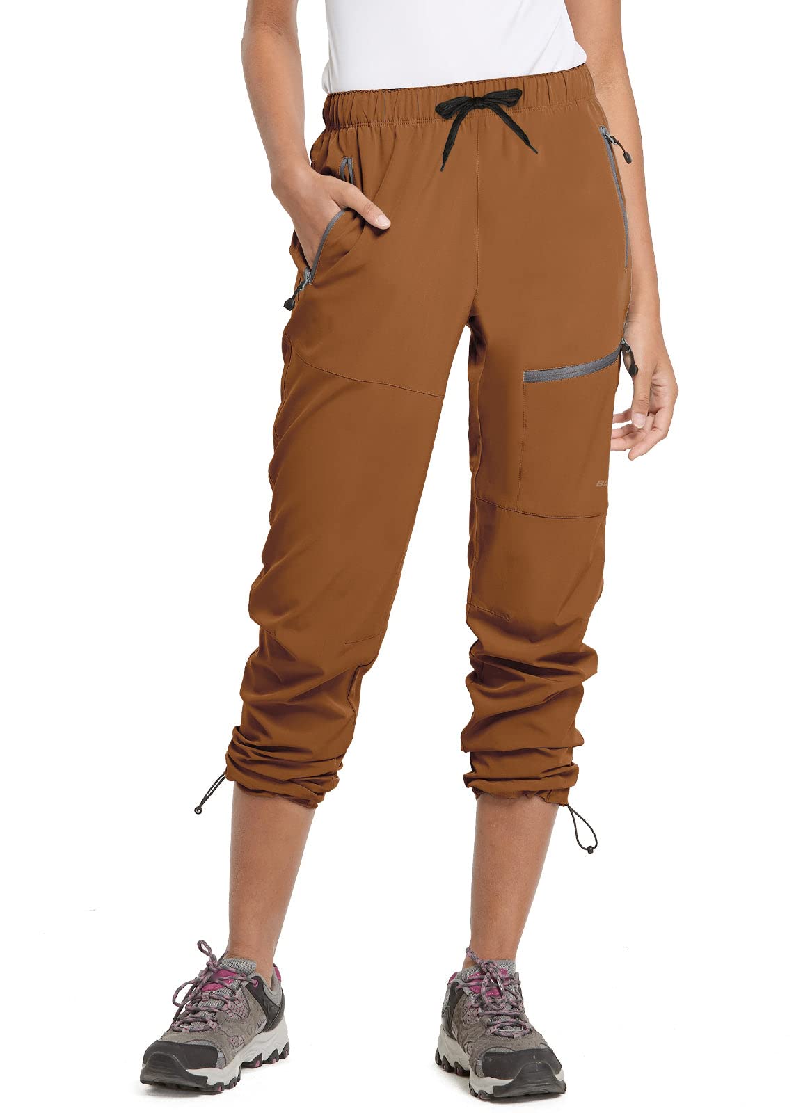 baleaf Women's Hiking Pants Quick Dry Lightweight Water Resistant Stretch Cargo Pants with Zipper Pockets Travel Camping 29''-Caramel M