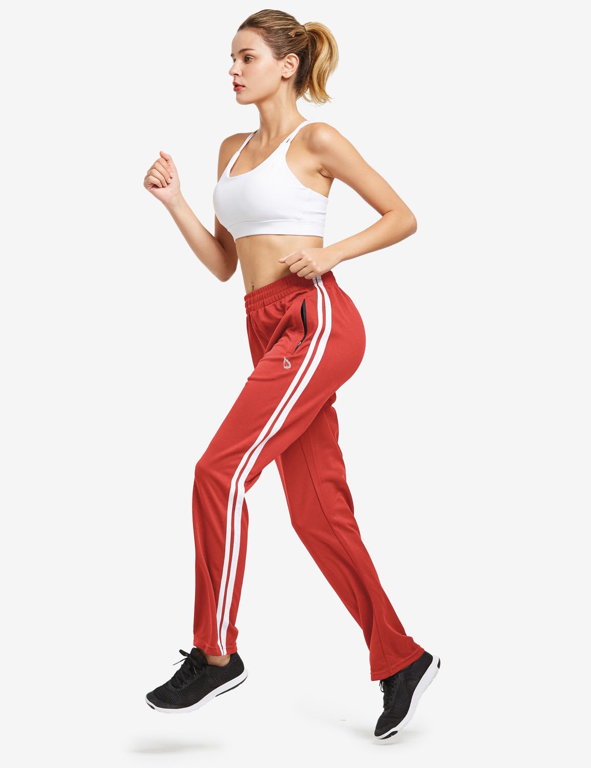 baleaf Women's Track Pants Athletic Jogging Sweatpants Zipper Pockets Warm-Up Sports Running Pants Red/White Size M