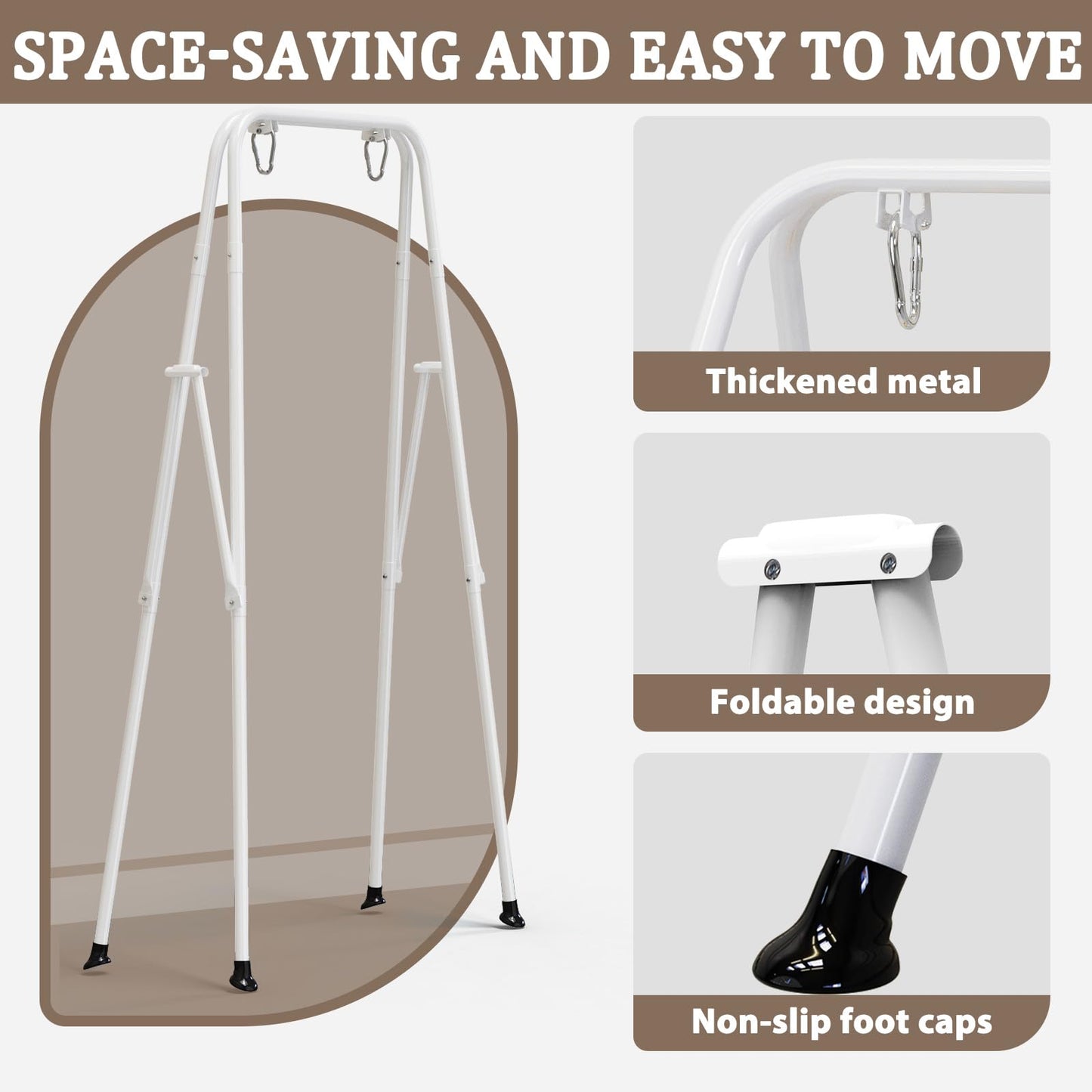 Toddler Swing with Soft Cushion, Foldable Indoor & Outdoor Baby Swing, Easy to Install & Store for Backyard Play (Black)