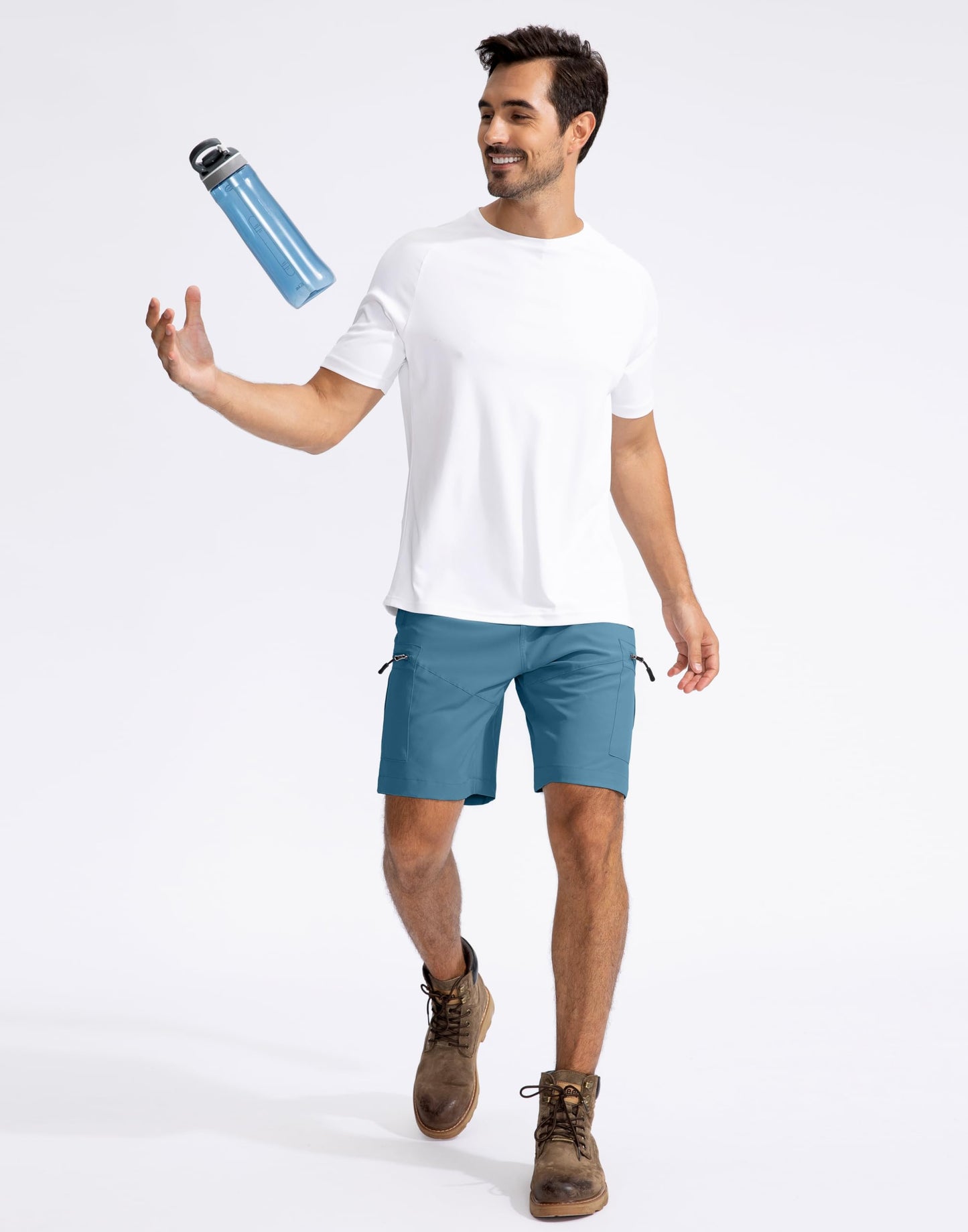Pudolla Men's Hiking Cargo Shorts 9" Lightweight Outdoor Work Shorts for Men Travel Golf Camping Casual with 5 Zipper Pockets(Sea Blue X-Large)